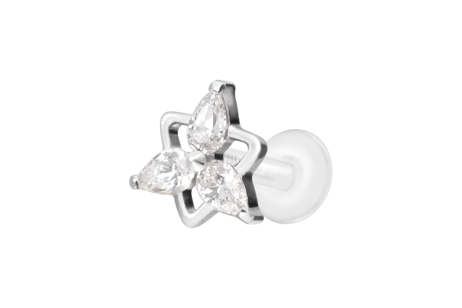 PTFE Labret Piercing mit Innengewinde + Titan-Aufsatz KRISTALLBLUME